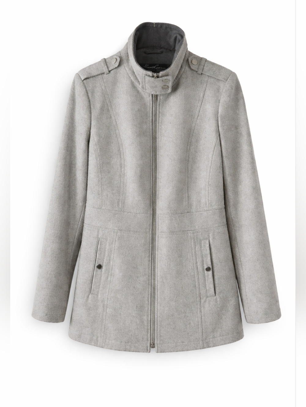 Kenneth Cole Reaction Wool Blend Funnel Neck Jacket – Gray – Size Medium